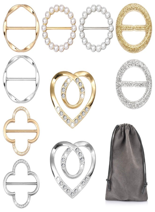 Kiqeres 10 PCS Scarf Rings for Women, T-Shirt Tie Clips with 1 Storage Bag, Pearl Belt Buckles, Dress Cinch Clip, Silk Scarf Ring, Pearl/Heart-Shaped Buckles For Clothes Hat Belt Decor - Image 1